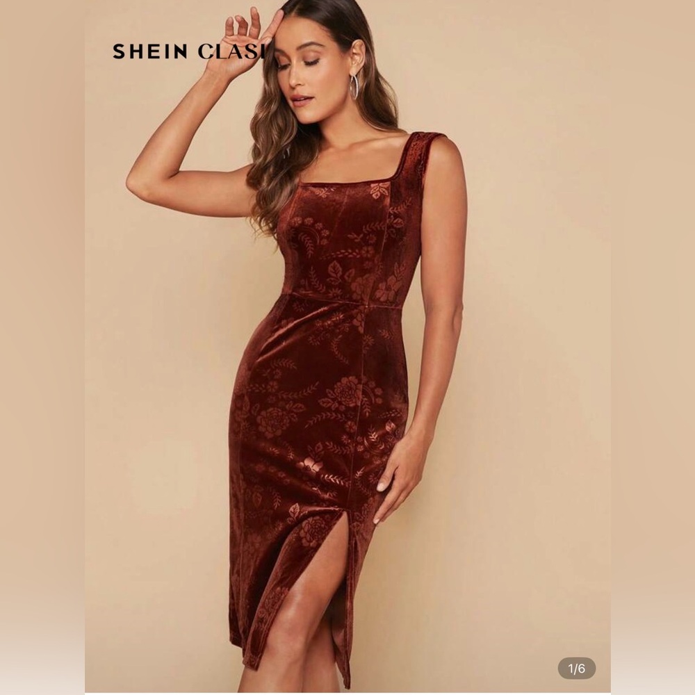 SHEIN brown Velvet Dress